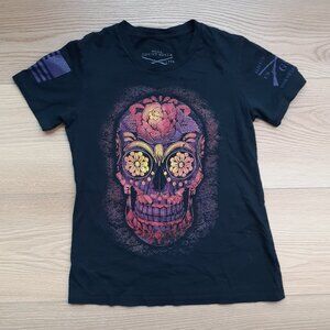 Floral Skull Calavera - Grunt Style New Women's Small Black T-Shirt